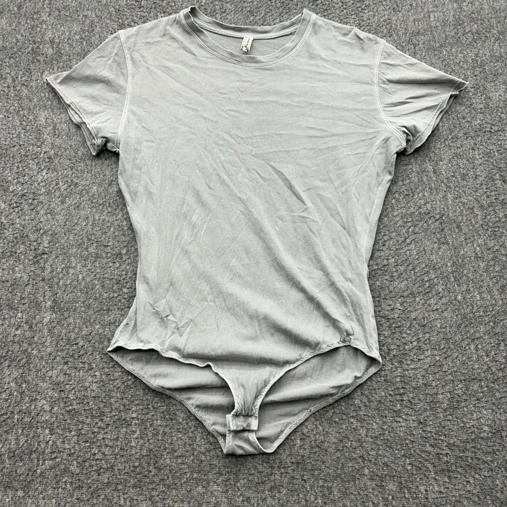 Intimately Free People Gray Short Sleeve Crewneck Thong Bodysuit Size S Basic Y2